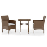 NNEVL 3 Piece Garden Dining Set Poly Rattan Brown