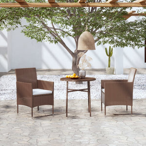 NNEVL 3 Piece Garden Dining Set Poly Rattan Brown