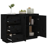 NNEVL Sideboard Black 111x34x75 cm Solid Wood Pine