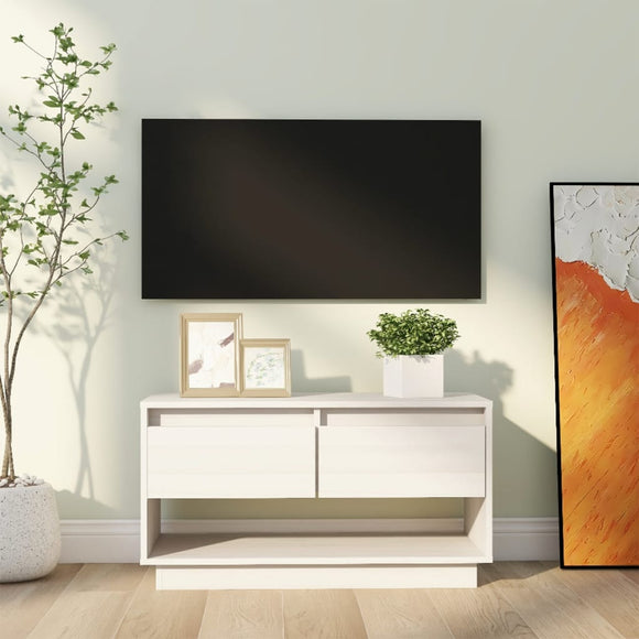 NNEVL TV Cabinet White 74x34x40 cm Solid Wood Pine
