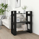 NNEVL Book Cabinet/Room Divider Black 80x35x91 cm Solid Wood Pine