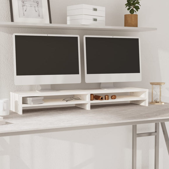 NNEVL Monitor Stand White 100x24x13 cm Solid Wood Pine