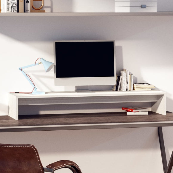 NNEVL Monitor Stand White 100x27x15 cm Solid Wood Pine