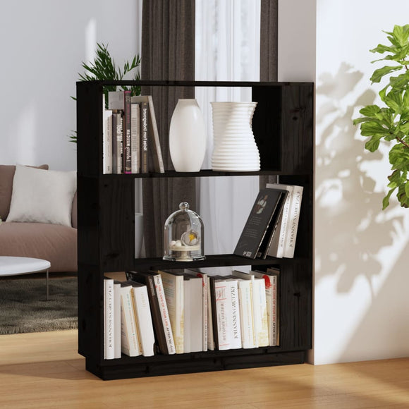 NNEVL Book Cabinet/Room Divider Black 80x25x101 cm Solid Wood Pine