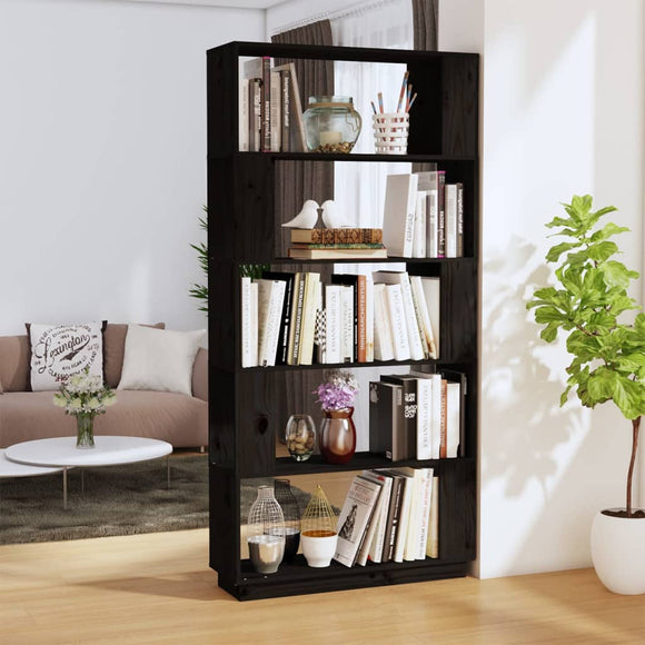 NNEVL Book Cabinet/Room Divider Black 80x25x163.5 cm Solid Wood Pine