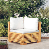 NNEVL Garden Corner Sofa with Cream Cushions Solid Wood Teak