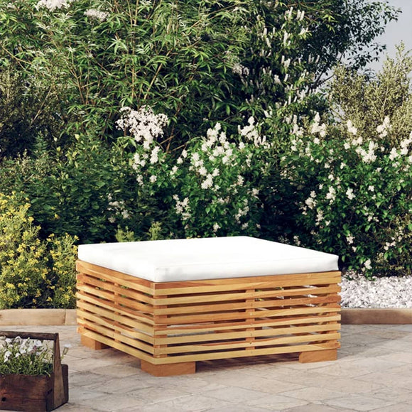 NNEVL Garden Footrest with Cream Cushion Solid Wood Teak