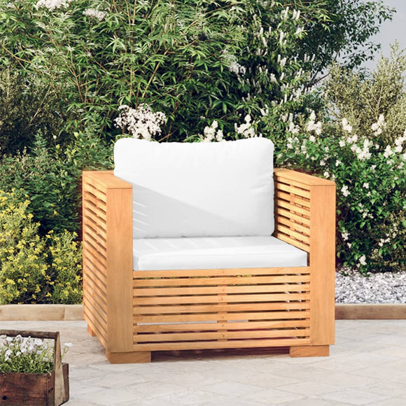 NNEVL Garden Sofa Chair with Cream Cushions Solid Wood Teak