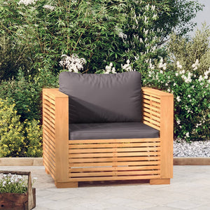 NNEVL Garden Sofa Chair with Dark Grey Cushions Solid Wood Teak