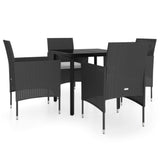 NNEVL 5 Piece Garden Dining Set with Cushions Black