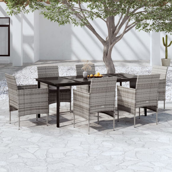 NNEVL 7 Piece Garden Dining Set with Cushions Grey and Black