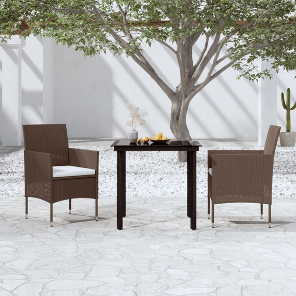 NNEVL 3 Piece Garden Dining Set with Cushions Brown and Black