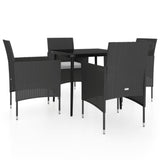 NNEVL 5 Piece Garden Dining Set with Cushions Black