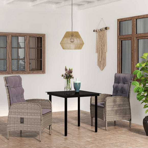NNEVL 3 Piece Outdoor Dining Set with Cushions Grey and Black