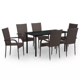 NNEVL 7 Piece Outdoor Dining Set Brown and Black