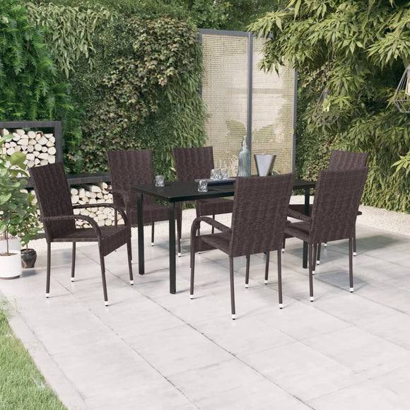 NNEVL 7 Piece Outdoor Dining Set Brown and Black