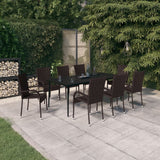 NNEVL 9 Piece Garden Dining Set Brown and Black
