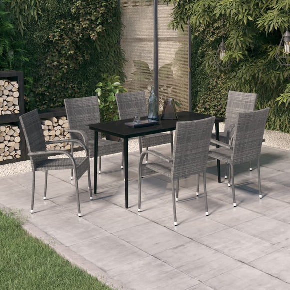 NNEVL 7 Piece Garden Dining Set Grey and Black