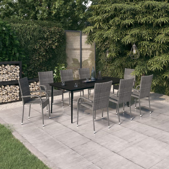 NNEVL 9 Piece Garden Dining Set Grey and Black
