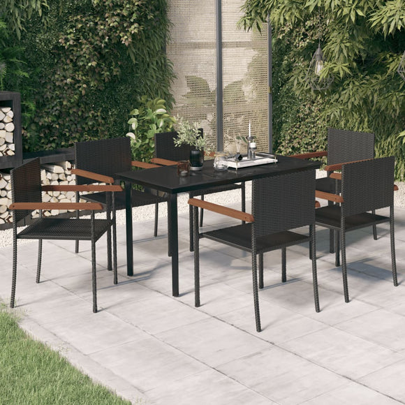 NNEVL 7 Piece Garden Dining Set Black