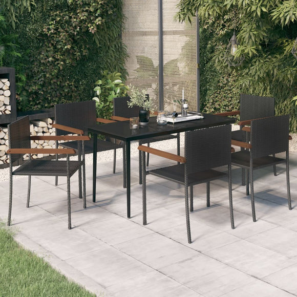 NNEVL 7 Piece Garden Dining Set Black