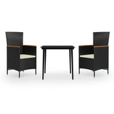 NNEVL 3 Piece Garden Dining Set with Cushions Black