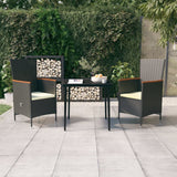 NNEVL 3 Piece Garden Dining Set with Cushions Black