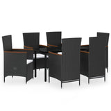 NNEVL 7 Piece Garden Dining Set with Cushions Black