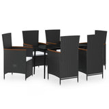 NNEVL 7 Piece Garden Dining Set with Cushions Black