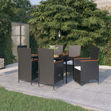 NNEVL 7 Piece Garden Dining Set with Cushions Black