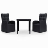 NNEVL 3 Piece Garden Dining Set with Cushions Black