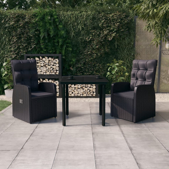 NNEVL 3 Piece Garden Dining Set with Cushions Black