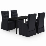 NNEVL 5 Piece Garden Dining Set with Cushions Black
