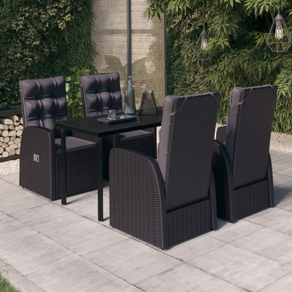 NNEVL 5 Piece Garden Dining Set with Cushions Black