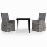 NNEVL 3 Piece Garden Dining Set with Cushions Grey