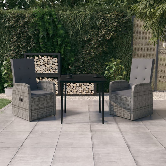 NNEVL 3 Piece Garden Dining Set with Cushions Grey