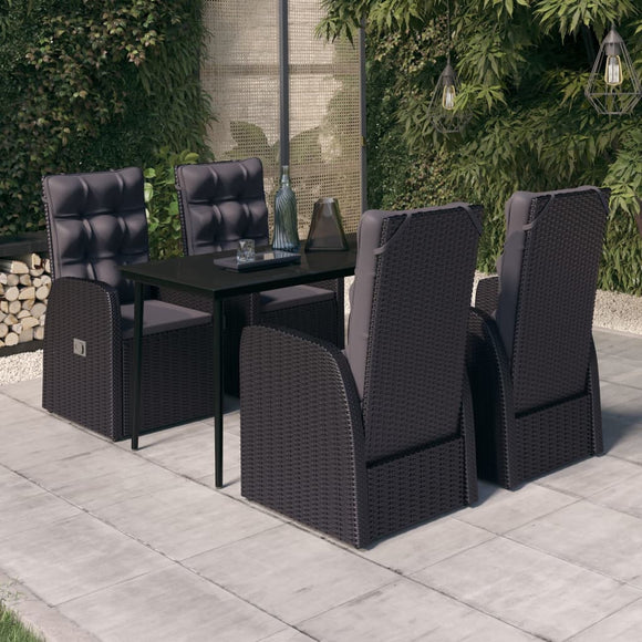 NNEVL 5 Piece Garden Dining Set with Cushions Black