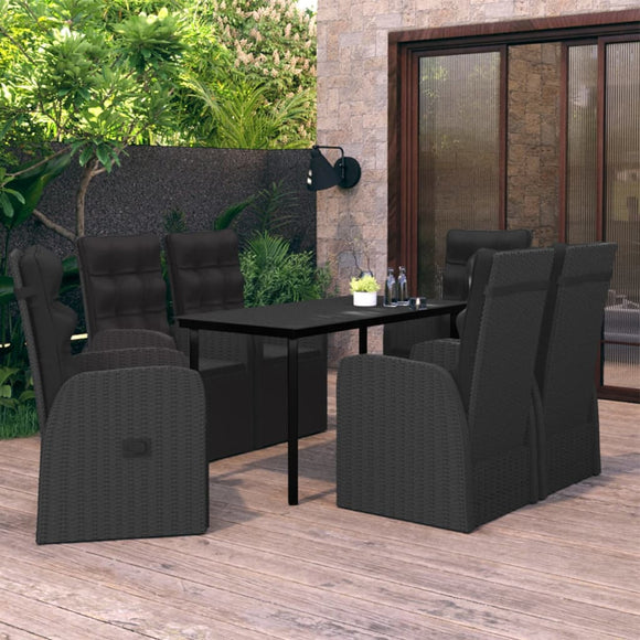 NNEVL 7 Piece Garden Dining Set with Cushions Black