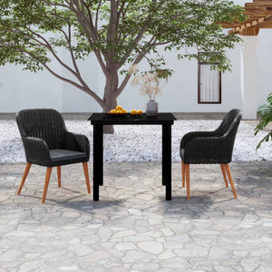 NNEVL 3 Piece Garden Dining Set with Cushions Black