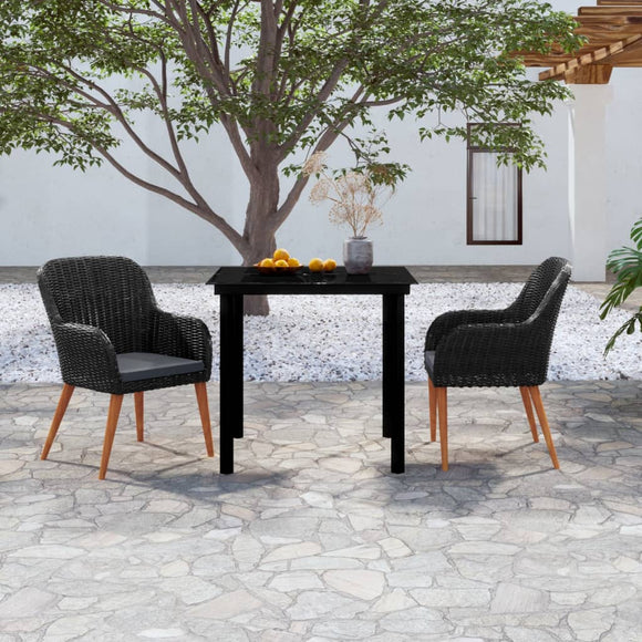 NNEVL 3 Piece Garden Dining Set with Cushions Black