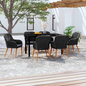 NNEVL 7 Piece Garden Dining Set with Cushions Black