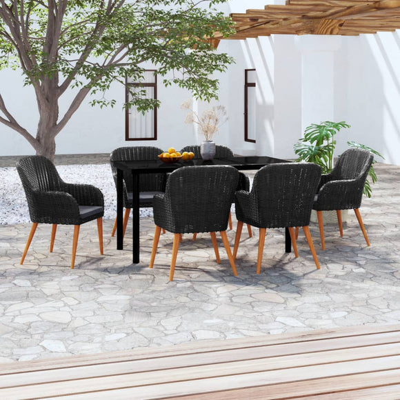 NNEVL 7 Piece Garden Dining Set with Cushions Black