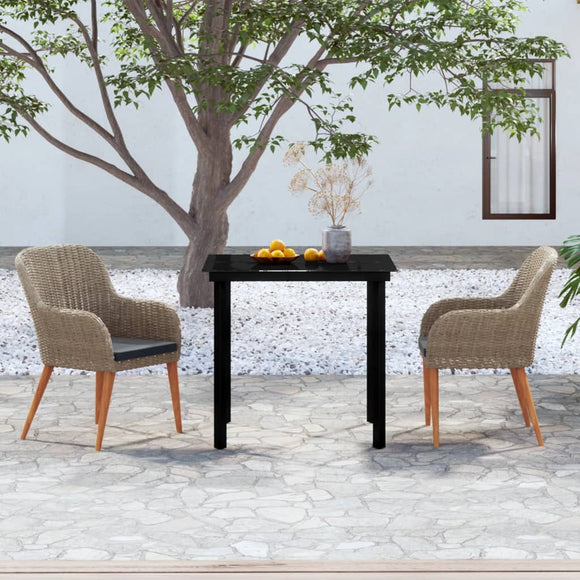 NNEVL 3 Piece Garden Dining Set with Cushions Brown
