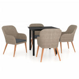 NNEVL 5 Piece Garden Dining Set with Cushions Brown