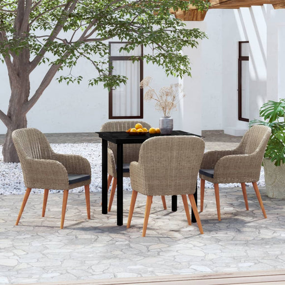 NNEVL 5 Piece Garden Dining Set with Cushions Brown