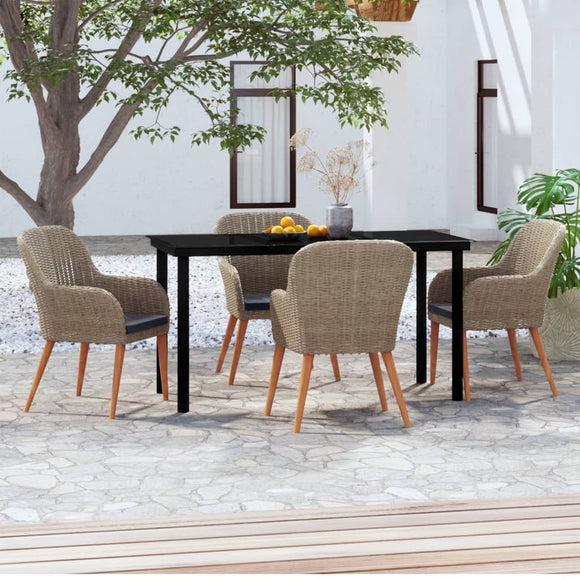 NNEVL 5 Piece Garden Dining Set with Cushions Brown