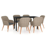 NNEVL 7 Piece Garden Dining Set with Cushions Brown