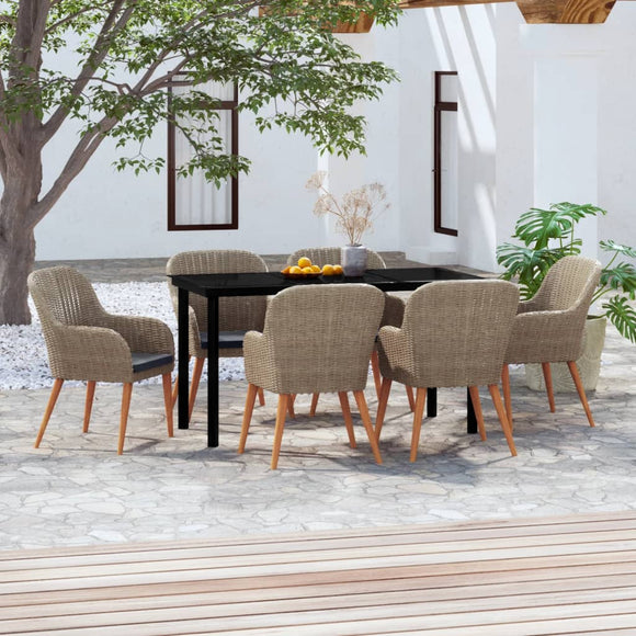 NNEVL 7 Piece Garden Dining Set with Cushions Brown