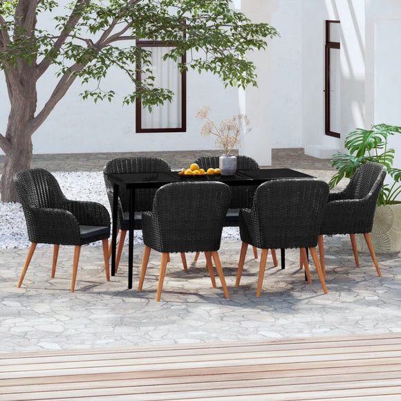NNEVL 7 Piece Garden Dining Set with Cushions Black
