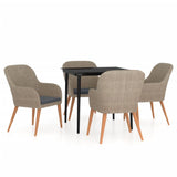 NNEVL 5 Piece Garden Dining Set with Cushions Brown